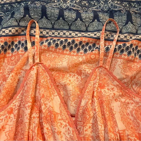 Van Winkle & Co. Peach & Blue Spaghetti Strap Cotton Dress. Size Small. - Picture 4 of 11